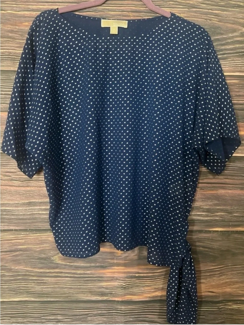 Michael Kors Navy Polka Dot Side-Tie Top